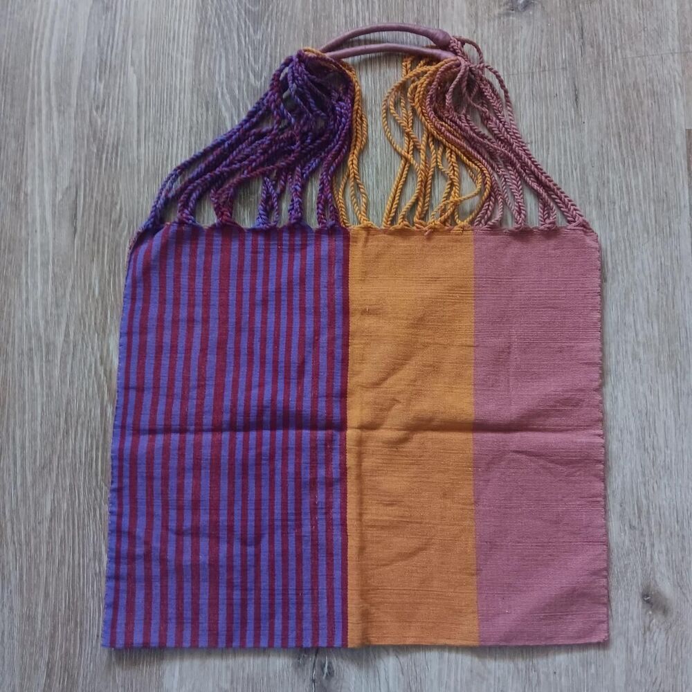 vintage hammock hand shoulder bag tote purse handmade woven 16"X16" Boho '70's